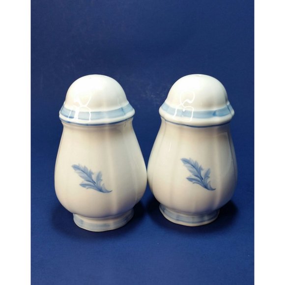 Villeroy & Boch Casa Azul Salt and Pepper Set Blue Trim and Leaf Made In Germany - Picture 2 of 10